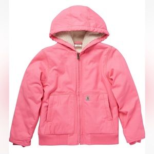 Carhartt Girls' Zip Front Canvas Insulated Hooded Active Jacket (PINK LEMONADE)
